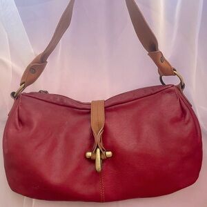 Arcadia Red and Brown Hobo Shoulder Bag with Leather Texture